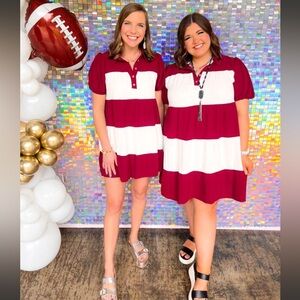 She + Sky | Women’s Maroon and White Striped Collared Dress Medium GAMEDAY